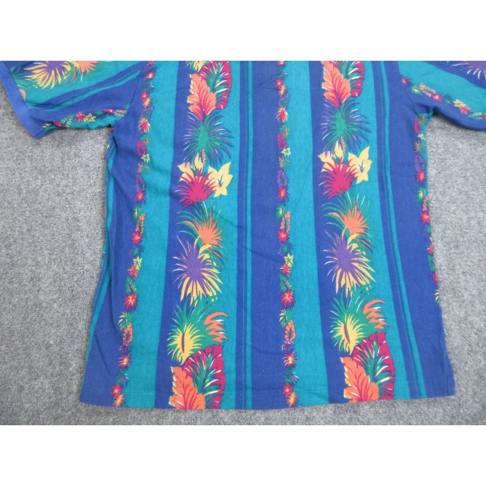 VINTAGE Chaps Ralph Lauren Polo Shirt Mens Large Blue Floral Tropical Rugby